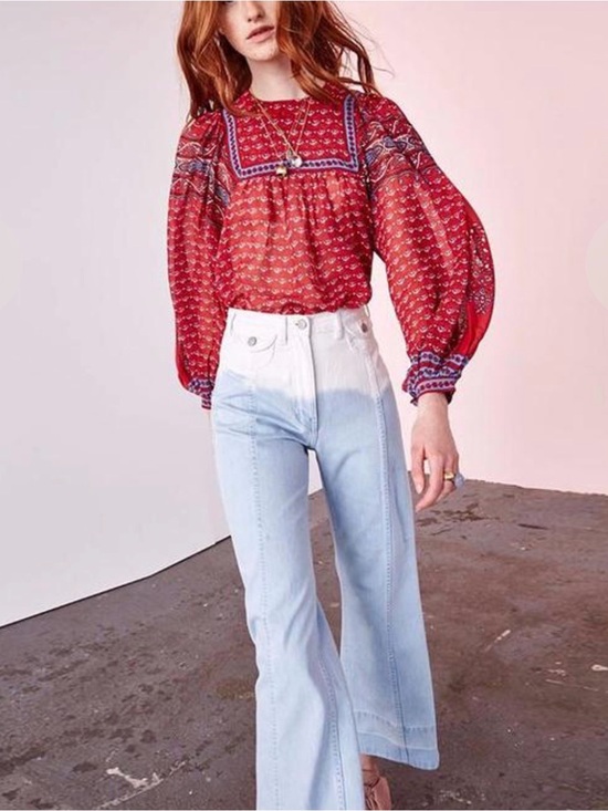 Ulla Johnson Denim - Ulla Johnson Martyna Ombré High-Rise cropped flare Jeans in Light Blue and cream
